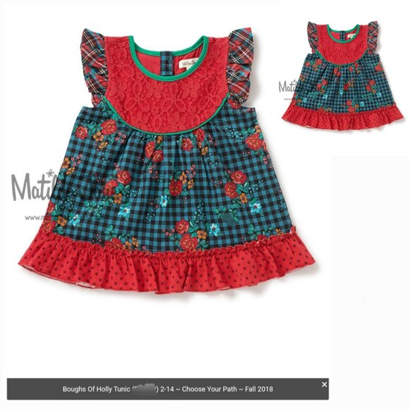 MATILDA JANE 'BOUGHS OF HOLLY' TUNIC BUTTON BACK PLAID RUFFLE LACE TOP - Picture 13 of 16